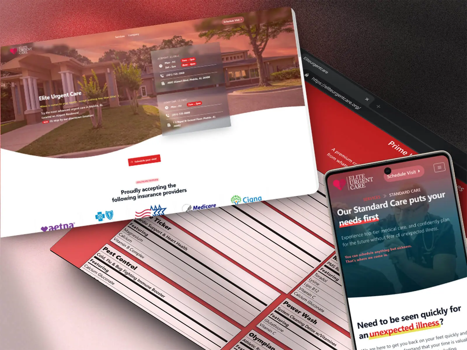 Web design of Elite Urgent Care, by AVO Dynamics
