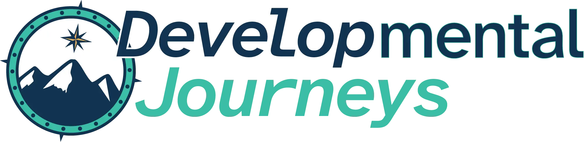 Developmental Journeys logo, designed by AVO Dynamics: a compass ring around a mountain and a star