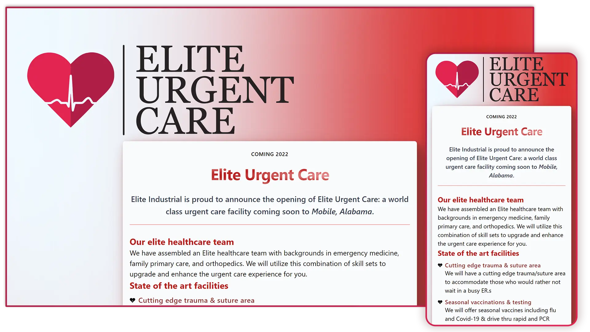 Elite Urgent Care website design